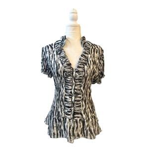 Bethany Vintage Womens Zebra Print Button Down Blouse Size Large 12-14